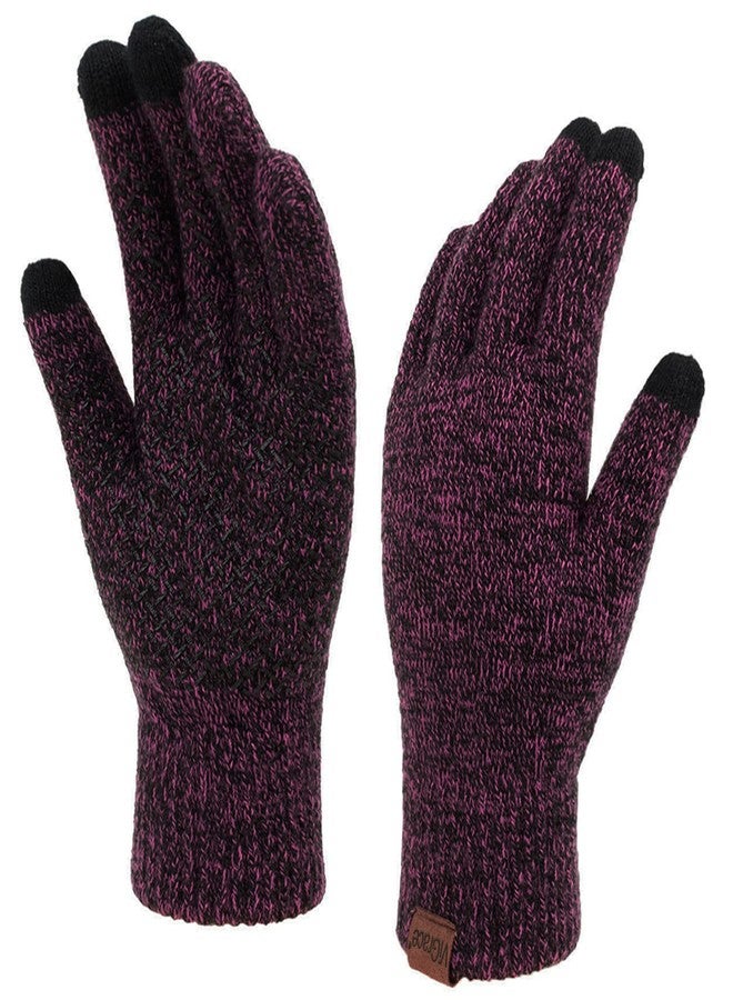 ViGrace Winter Touchscreen Gloves for Men & Women with 3 Fingers Dual-layer Touch Screen Warm Lined Anti-Slip Thermal Knit Driving Texting Glove(Rose Red, Medium) - Image 1